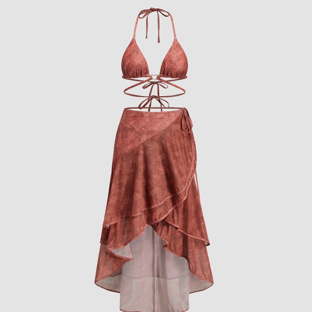 Cider burnt orange red Bikini Set with skirt cover up NWOT - Picture 1 of 3